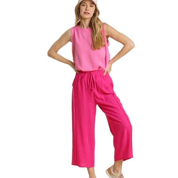 NWT Umgee Frayed Edge Linen Pant - Picture 1 of 6